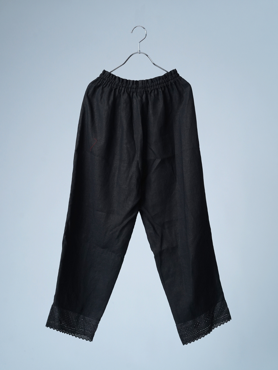 【見本品/Sサイズ】リネンペチパンツ 裾レース パンツ / ブラック sample-d286