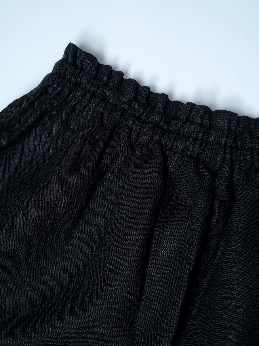 【見本品/Sサイズ】リネンペチパンツ 裾レース パンツ / ブラック sample-d286