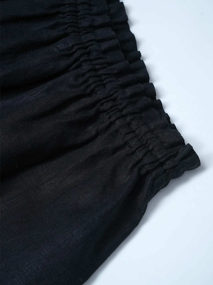 【見本品/Sサイズ】リネンペチパンツ 裾レース パンツ / ブラック sample-d286