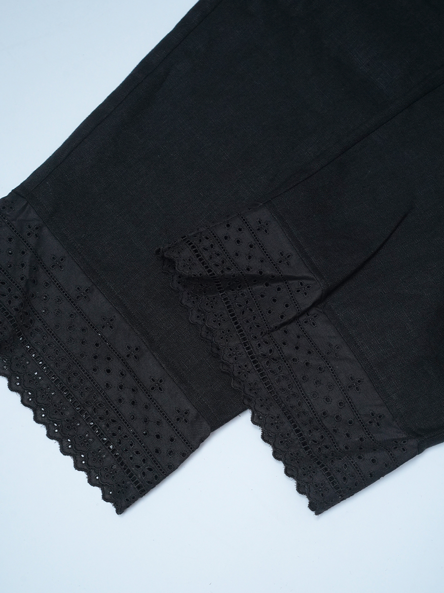 【見本品/Sサイズ】リネンペチパンツ 裾レース パンツ / ブラック sample-d286