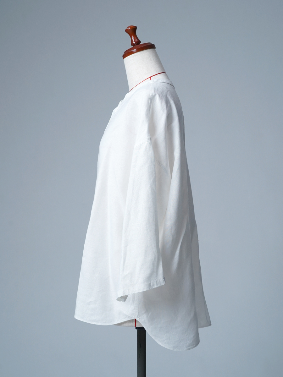【見本品/Lサイズ】リネンシャツ ヘンリーネック 7分袖 / 白色 sample-d287