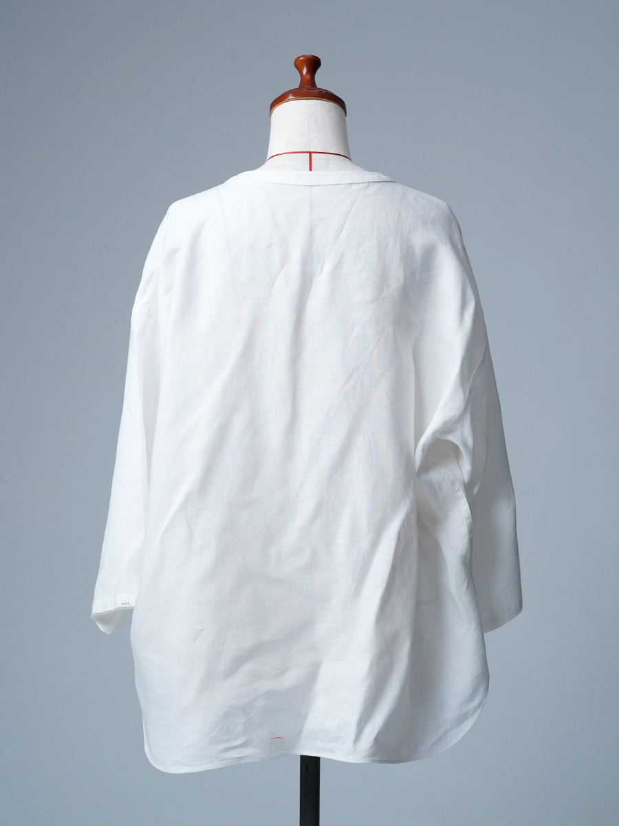 【見本品/Lサイズ】リネンシャツ ヘンリーネック 7分袖 / 白色 sample-d287