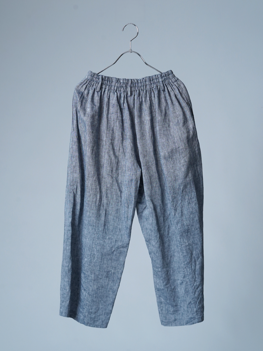 【見本品/ネイビー】リネンパンツ リネンシャンブレー クロップド丈パンツ / ネイビー sample-d0329
