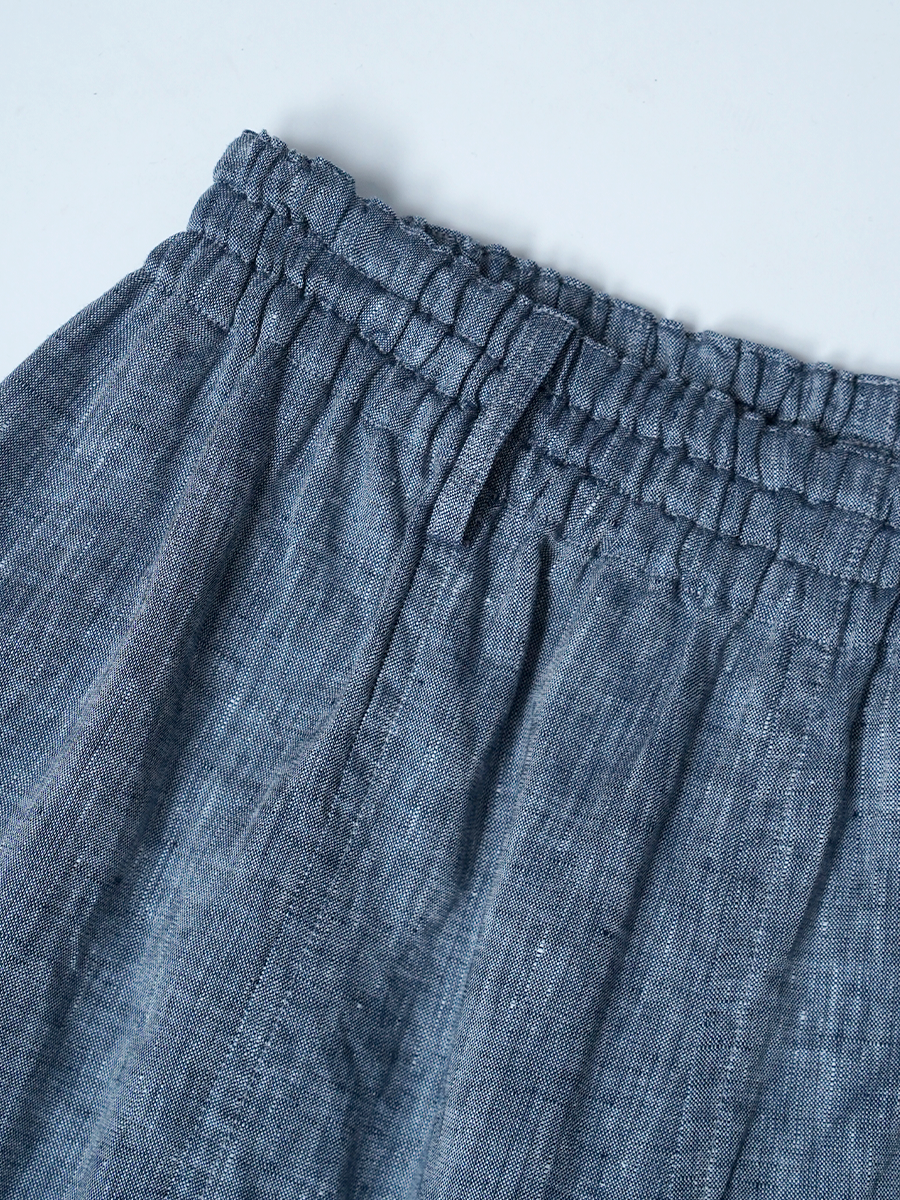 【見本品/ネイビー】リネンパンツ リネンシャンブレー クロップド丈パンツ / ネイビー sample-d0329