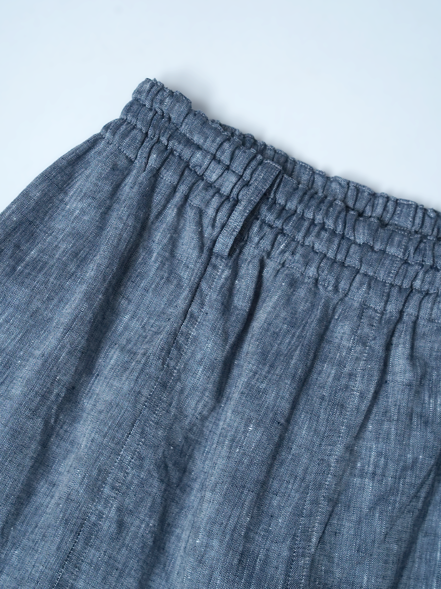 【見本品/ネイビー】リネンパンツ リネンシャンブレー クロップド丈パンツ / ネイビー sample-d0329