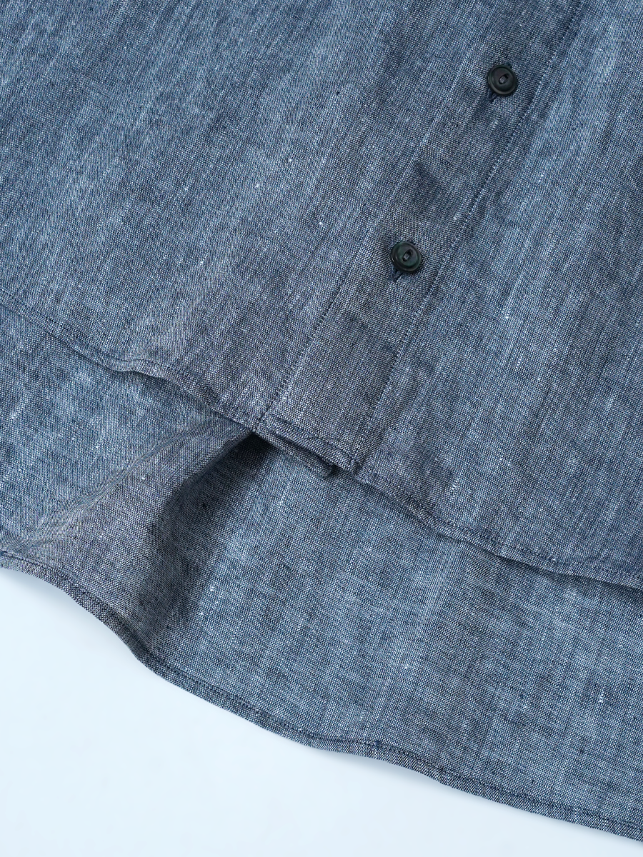 【見本品】リネンカーディガン リネンシャンブレー 丸首 カーディガン / ネイビー sample-d0334