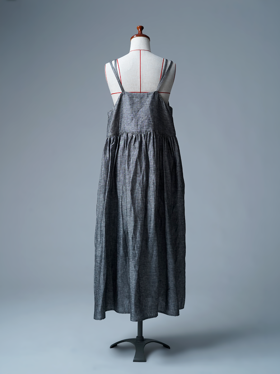 【見本品/Mサイズ】リネンドレス リネンシャンブレー キャミワンピース / チャコール sample-d0335