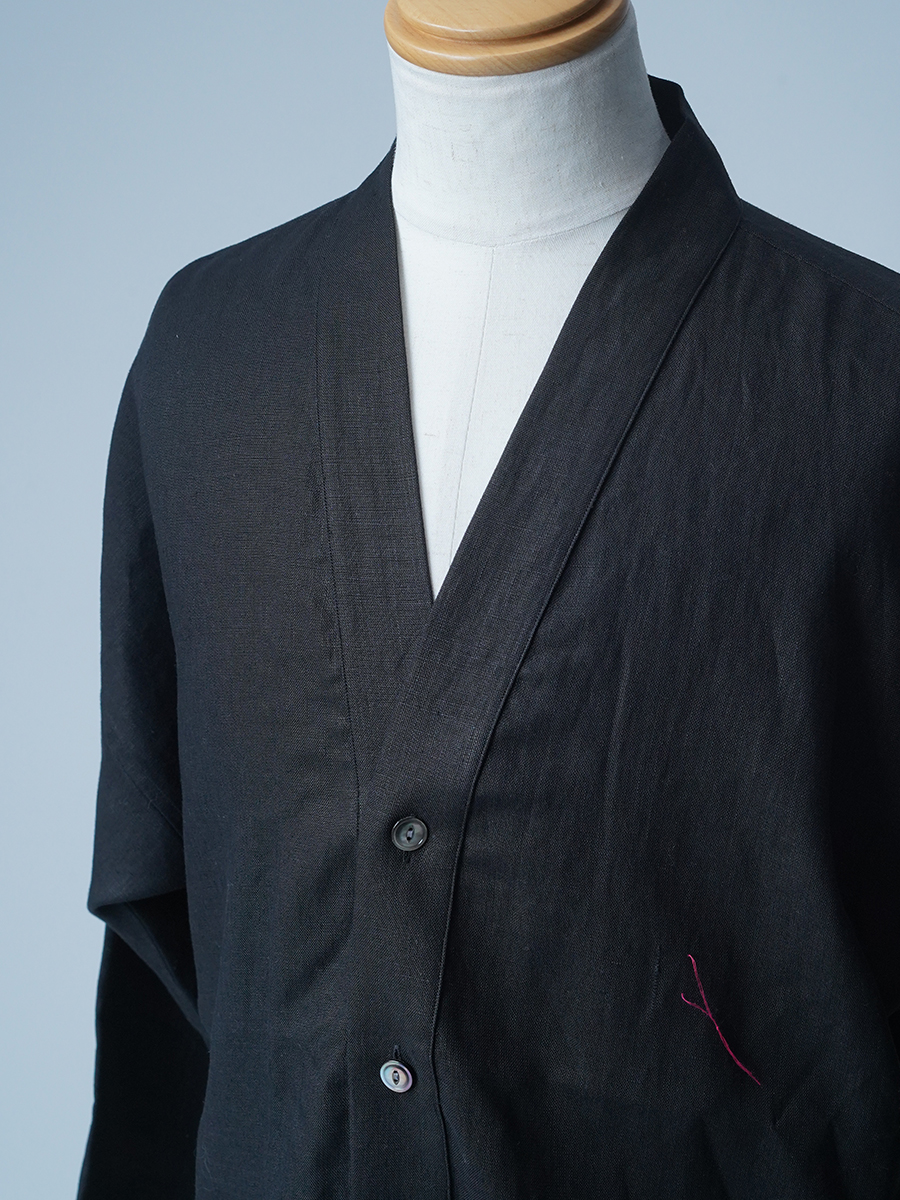 【訳あり見本品】リネンカーディガン Vネックカーディガン 羽織り / ブラック sample-d0407
