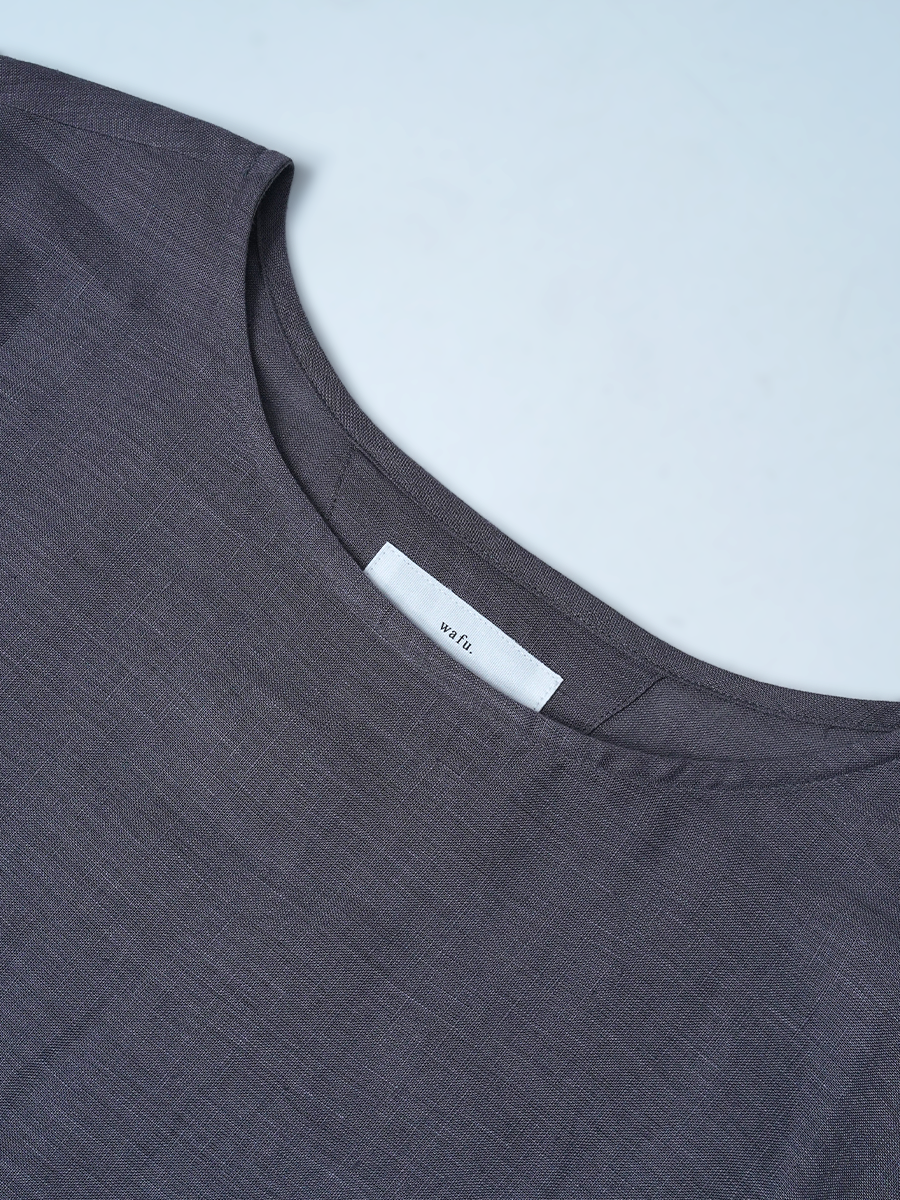 【見本品】リネンドレス ギャザーワンピース 長袖 / 墨色(すみいろ) sample-d0415