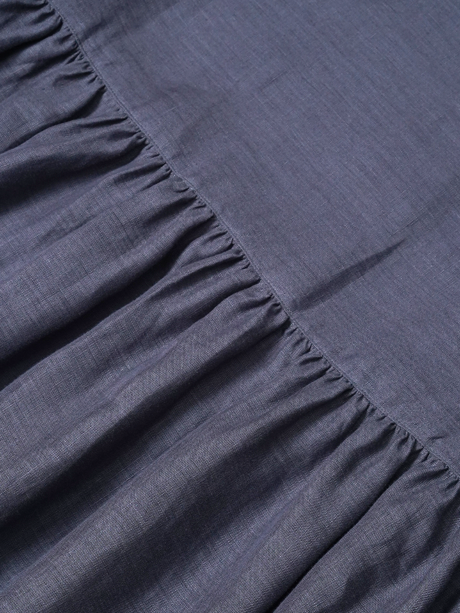 【見本品】リネンドレス ギャザーワンピース 長袖 / 墨色(すみいろ) sample-d0415