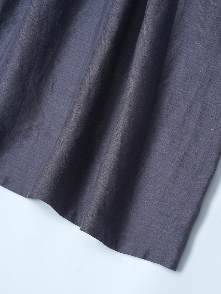 【見本品】リネンドレス ギャザーワンピース 長袖 / 墨色(すみいろ) sample-d0415