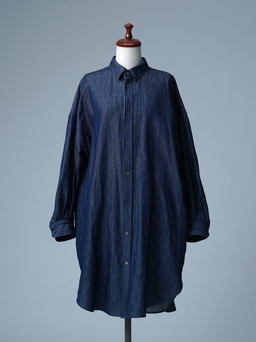 【見本品】リネンシャツ 薄リネンデニム ビックシャツ / インディゴ sample-d0417