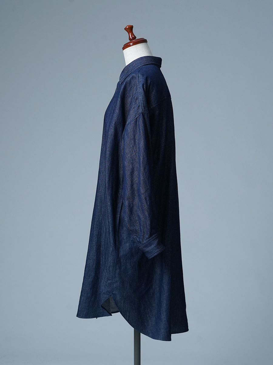 【見本品】リネンシャツ 薄リネンデニム ビックシャツ / インディゴ sample-d0417