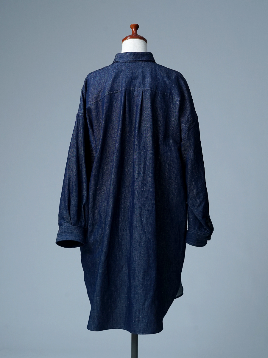 【見本品】リネンシャツ 薄リネンデニム ビックシャツ / インディゴ sample-d0417