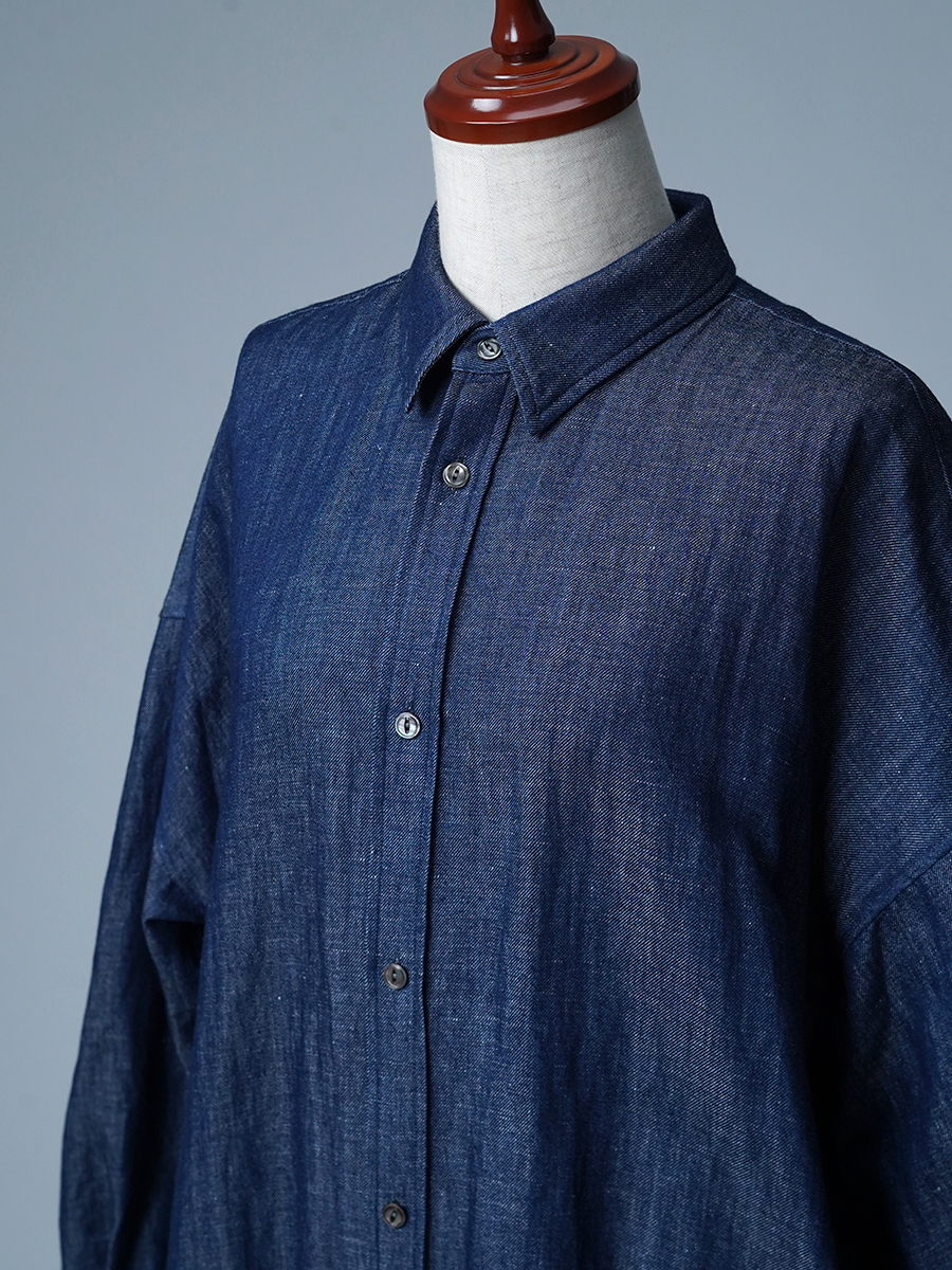 【見本品】リネンシャツ 薄リネンデニム ビックシャツ / インディゴ sample-d0417