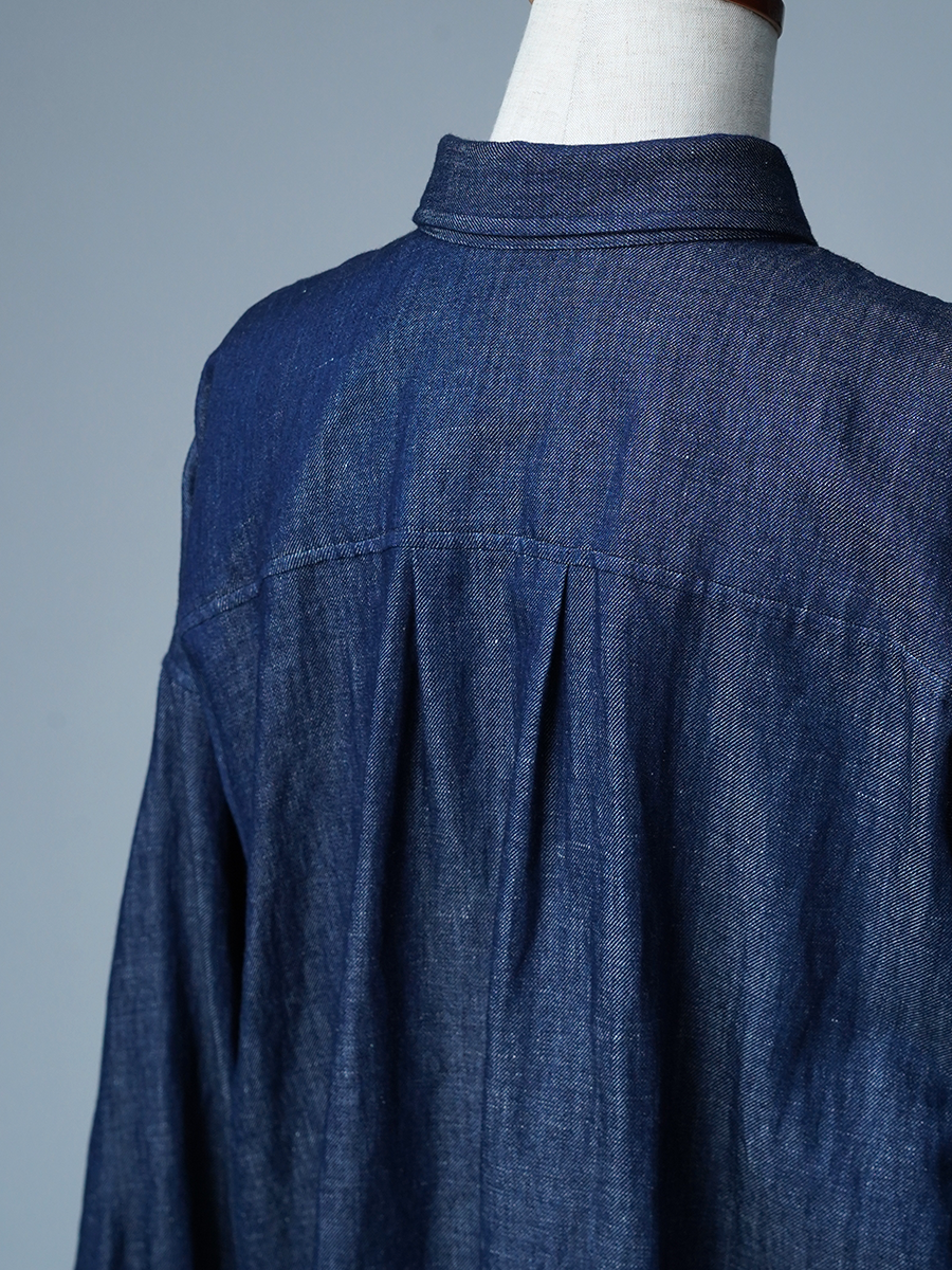 【見本品】リネンシャツ 薄リネンデニム ビックシャツ / インディゴ sample-d0417
