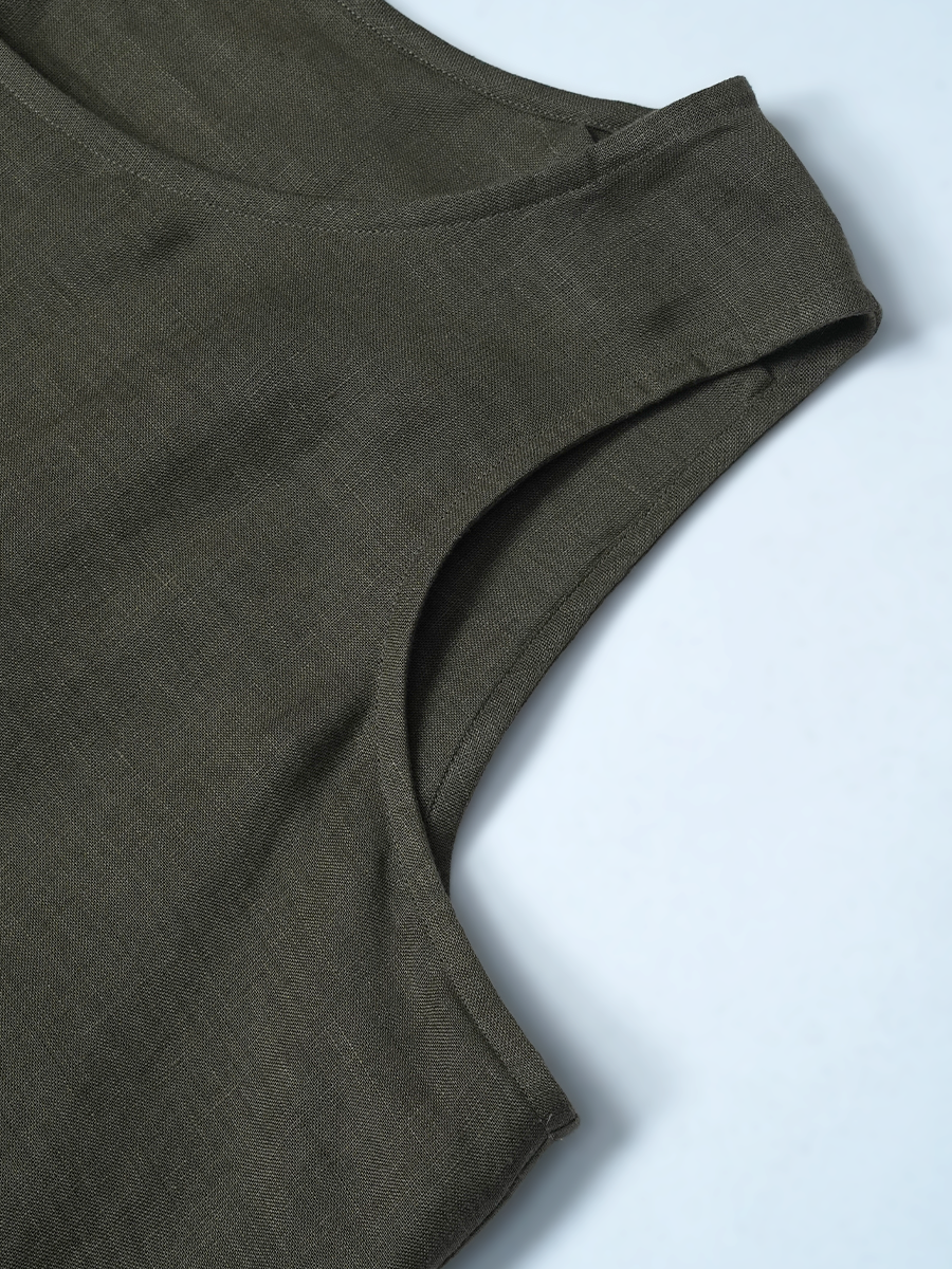 【見本品/LLサイズ】リネンタンクトップ 下着をつけずに快適に過ごせる カップなしタンク トッキノン / 千歳緑(ちとせみどり) sample-d0425