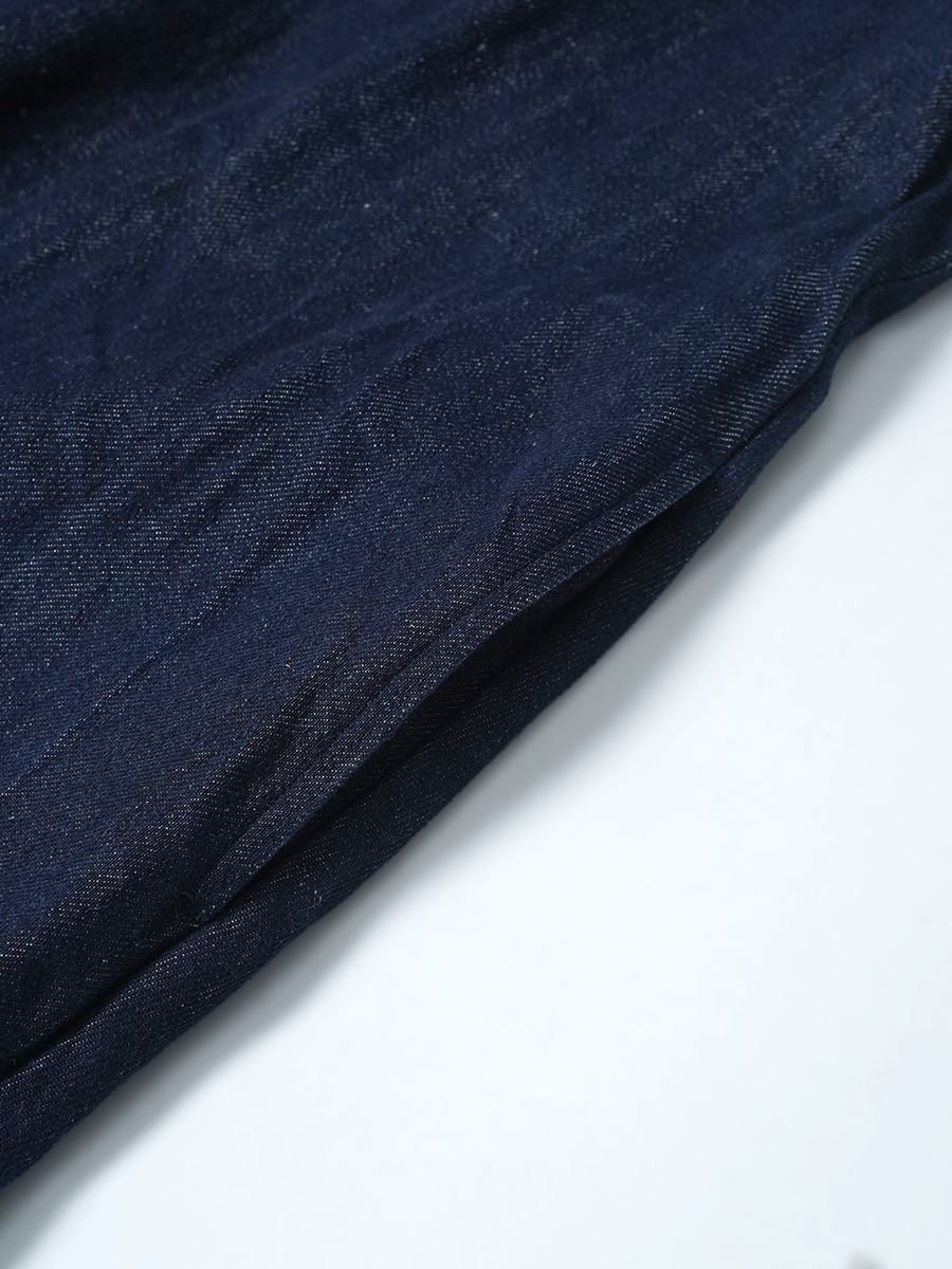 【見本品】リネンデニム ジャンパースカート Vネック ロングワンピース / ダークインディゴ sample-d0446