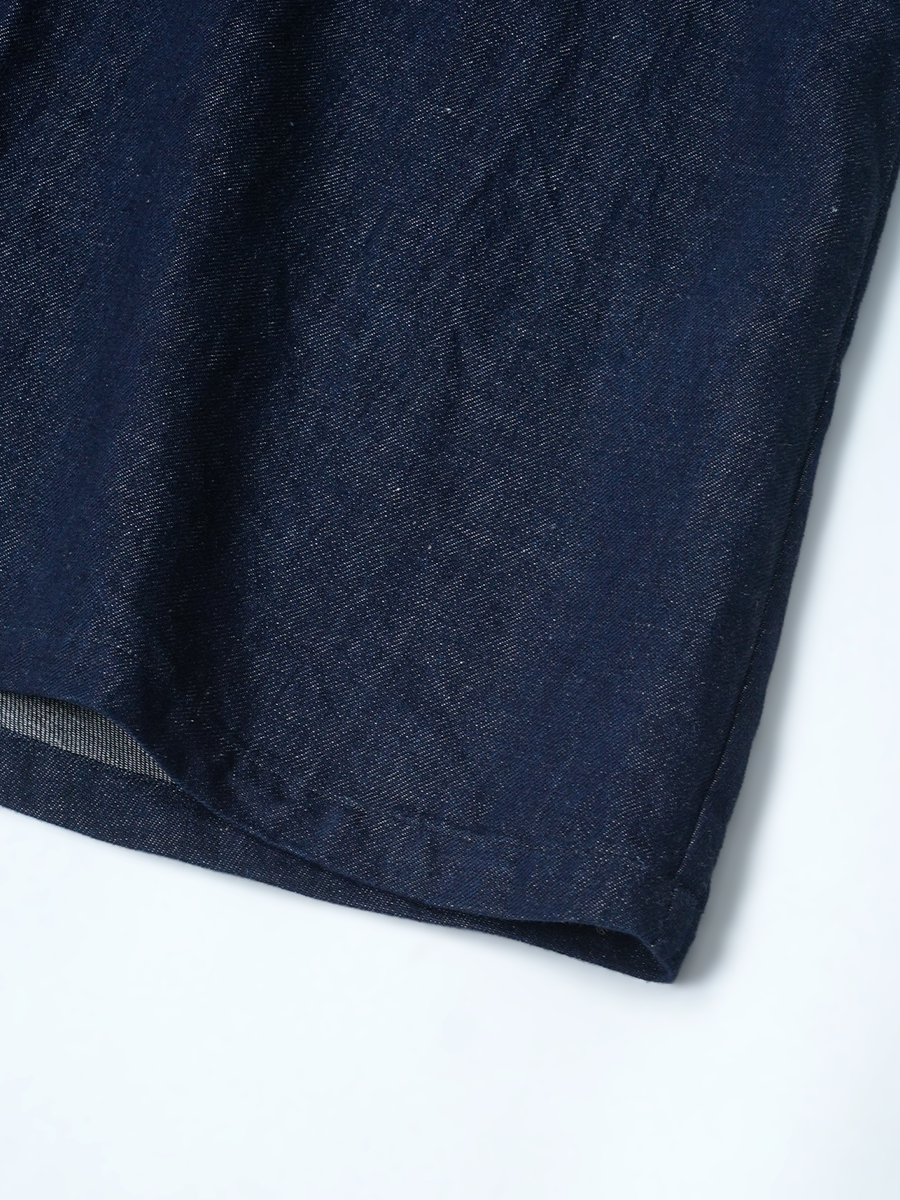 【見本品】リネンデニム ジャンパースカート Vネック ロングワンピース / ダークインディゴ sample-d0446