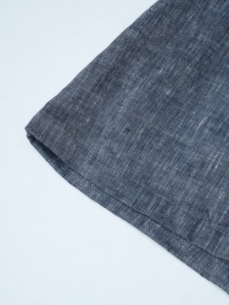 【見本品/Lサイズ】リネントップス リネンシャンブレー 丸首トップス / ネイビー sample-d0449