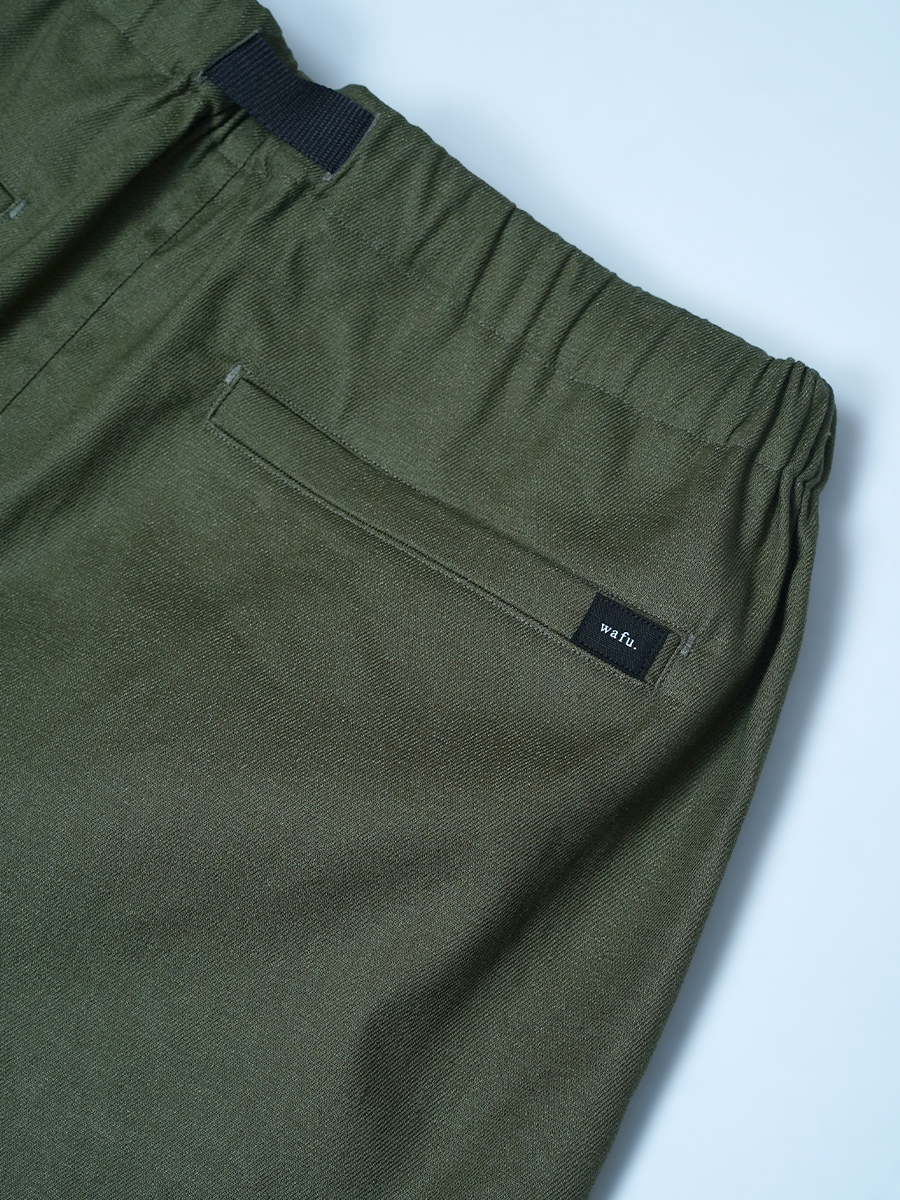【わたぬき修繕作品】リネンソロテックス ハーフパンツ / カーキ syuzen-a0033