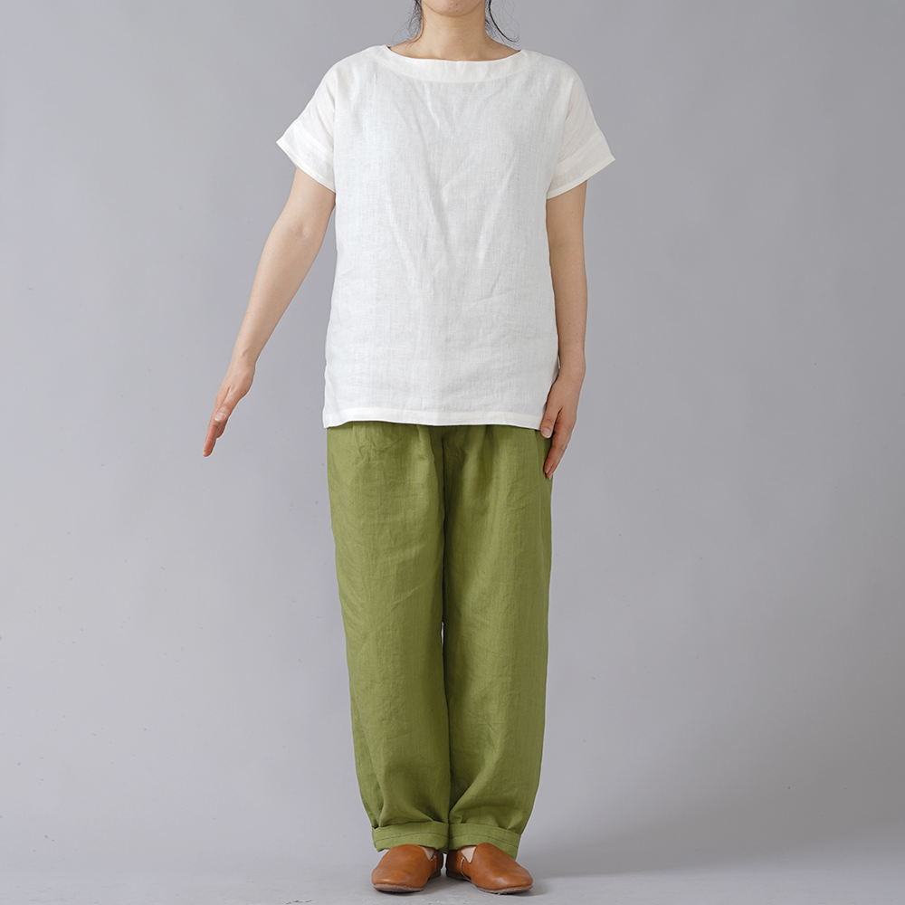 【wafu】中厚 リネンブラウス ドロップショルダー Tシャツ トップス / ホワイト t001f-wht2