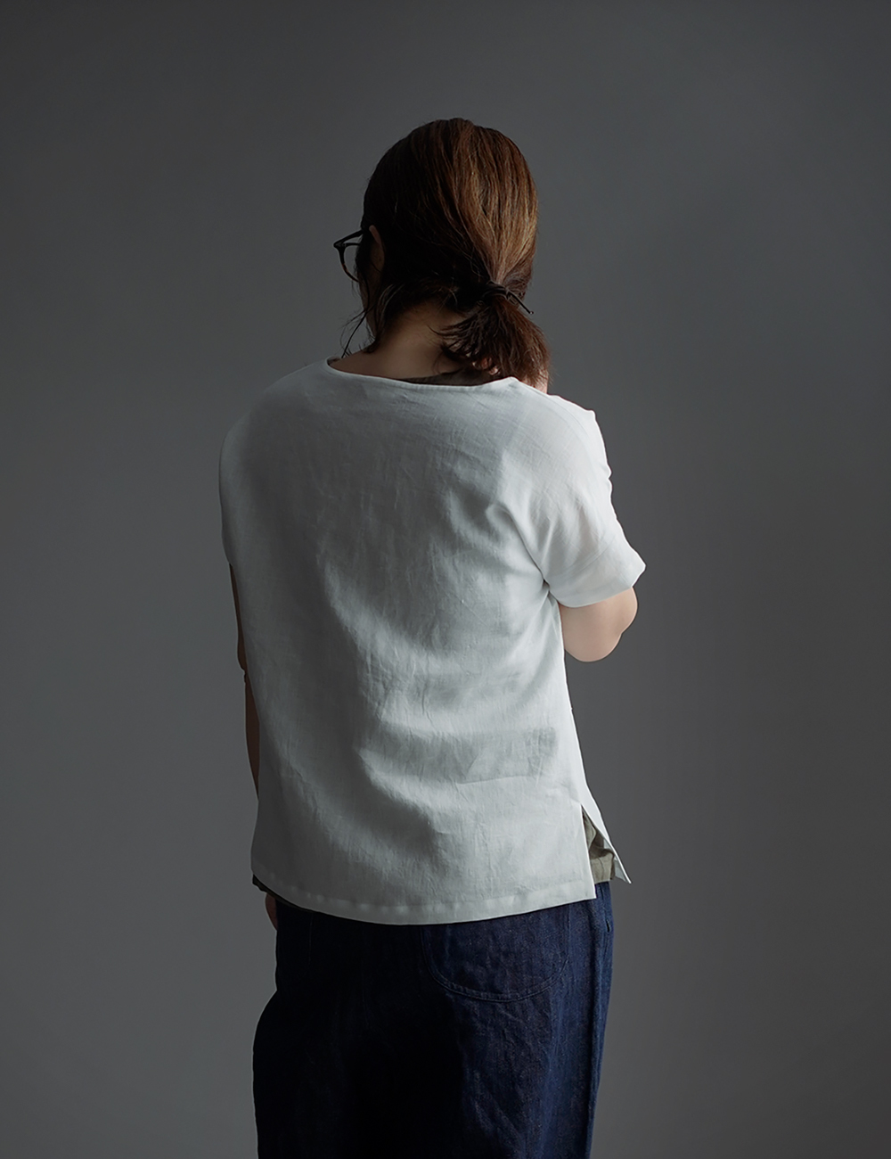 【wafu】Linen T-shirt ドロップショルダー Tシャツ　/白色 t001l-wht1