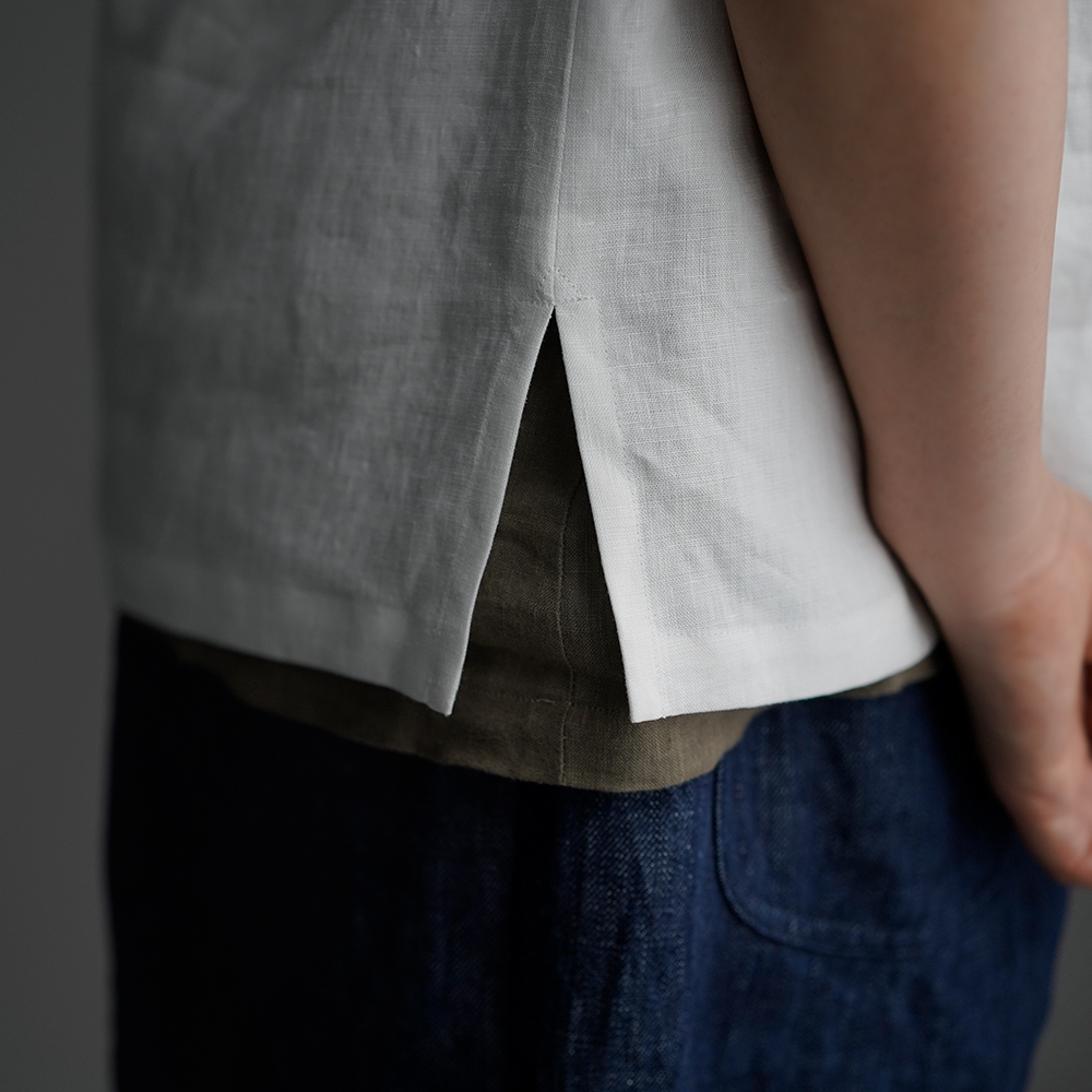 【wafu】Linen T-shirt ドロップショルダー Tシャツ　/白色 t001l-wht1