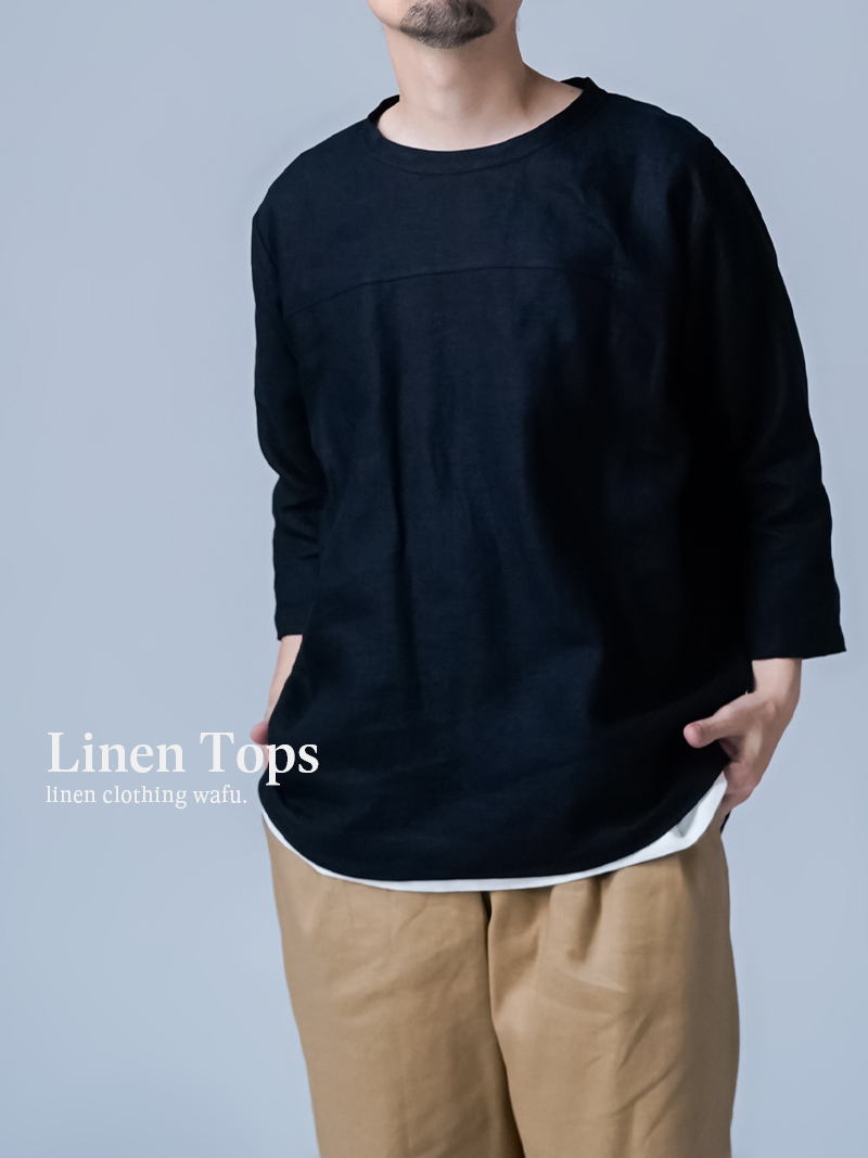 wafu リネン 長袖カットソー 黒 wafu リネン 長袖カットソー 黒 wafu 】 linen clothing