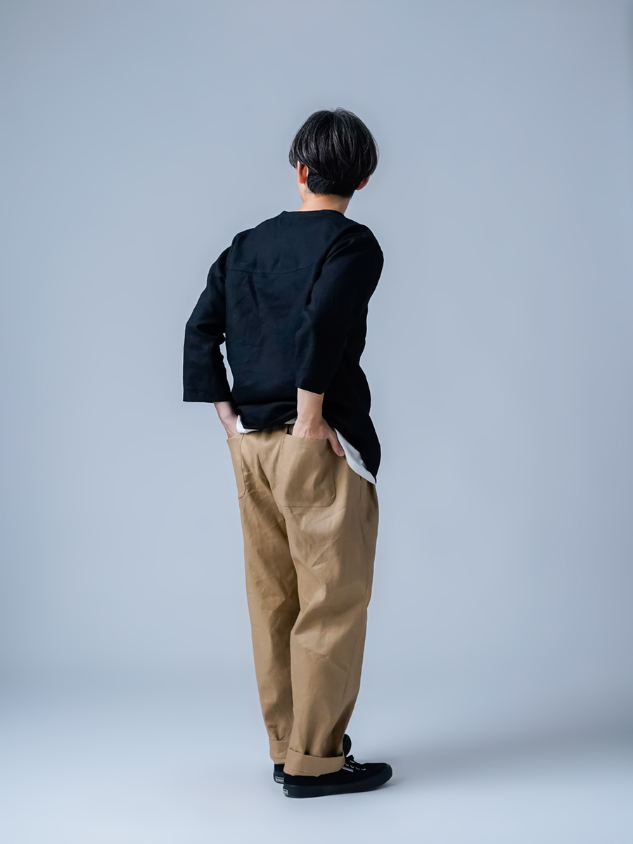 リネントップス】機嫌のいい私を叶える リネン 7分袖 トップス ／ 黒色