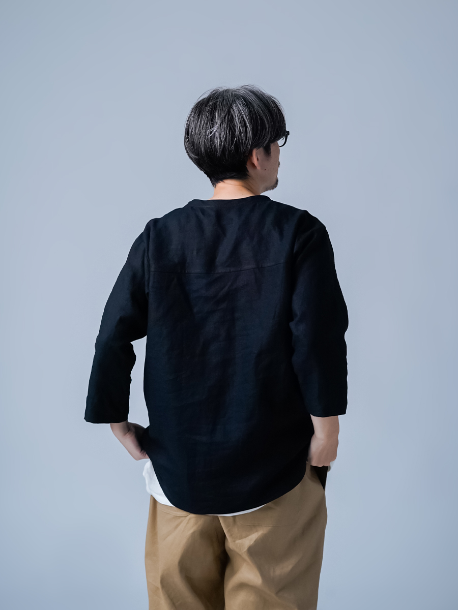 リネントップス】機嫌のいい私を叶える リネン 7分袖 トップス ／ 黒色