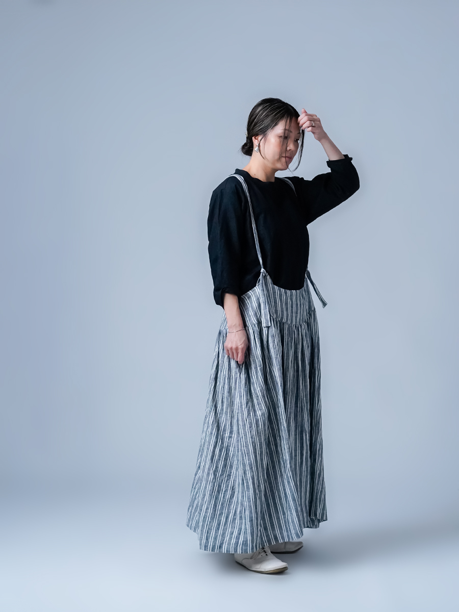 リネントップス】機嫌のいい私を叶える リネン 7分袖 トップス ／ 黒色