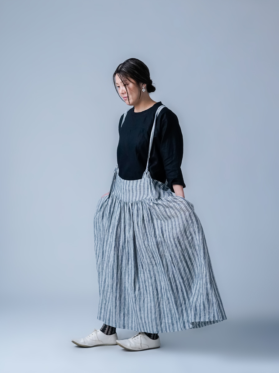 リネントップス】機嫌のいい私を叶える リネン 7分袖 トップス ／ 黒色