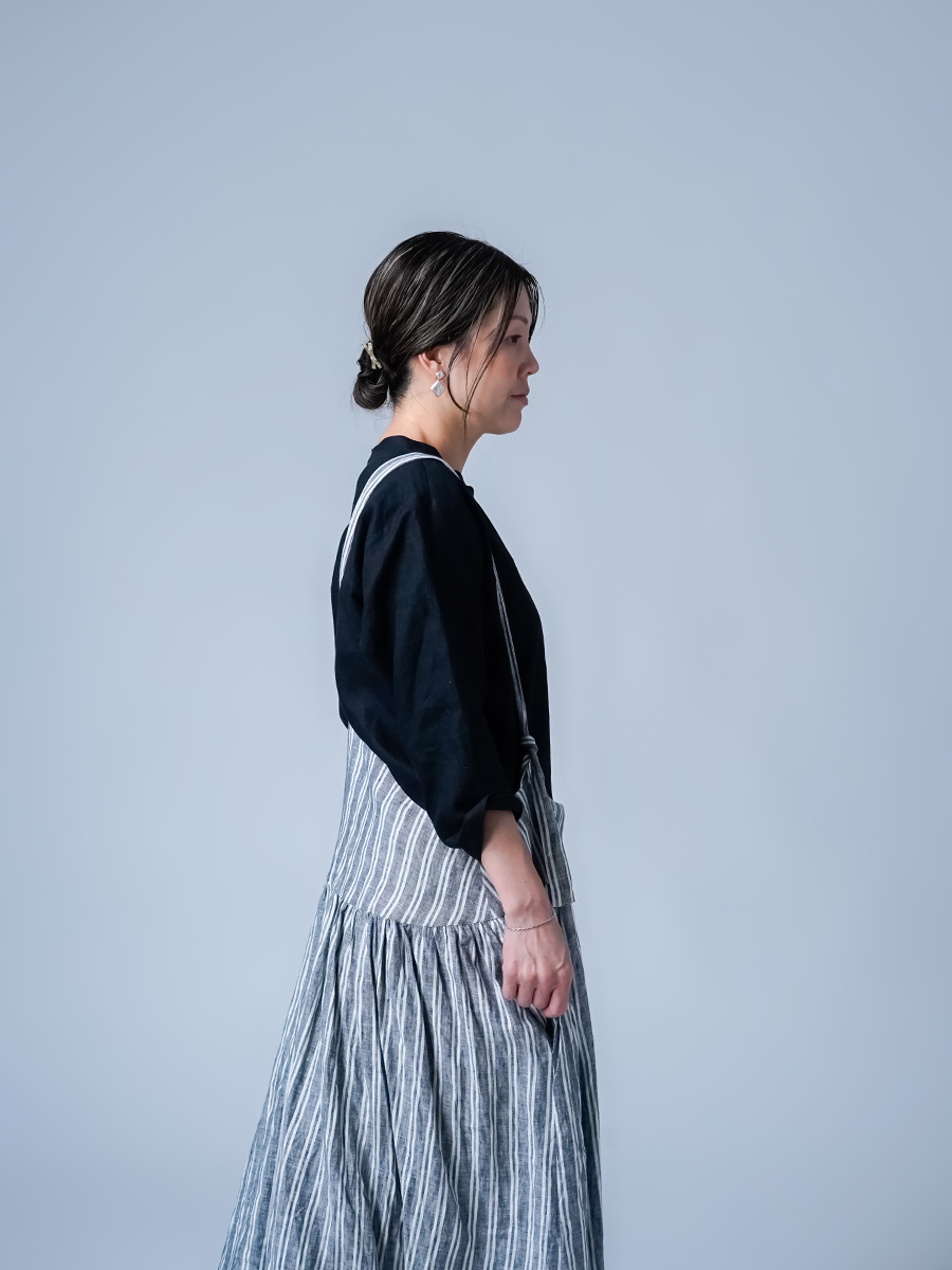 リネントップス】機嫌のいい私を叶える リネン 7分袖 トップス ／ 黒色