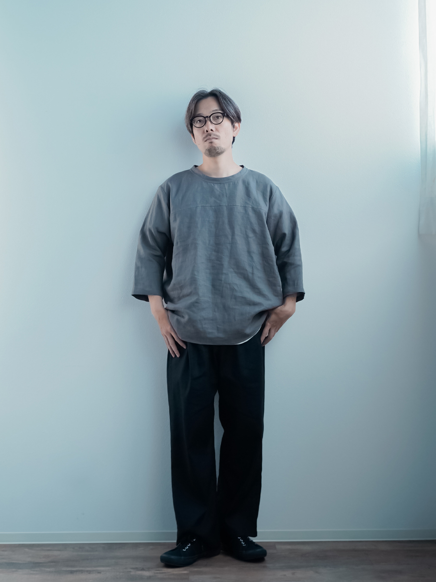 ＊新品＊wafu リネン トップス 幻のよしこTシャツ 中厚 スチールグレー wafu】幻のよしこTシャツ～冬の長袖～ / スチールグレー t002r-stg2