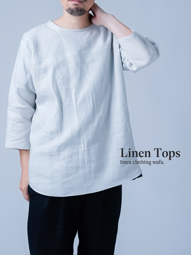 美品　wafu. フランス産リネン100% 白トップス M リネントップス】機嫌のいい私を叶える リネン 7分袖 トップス