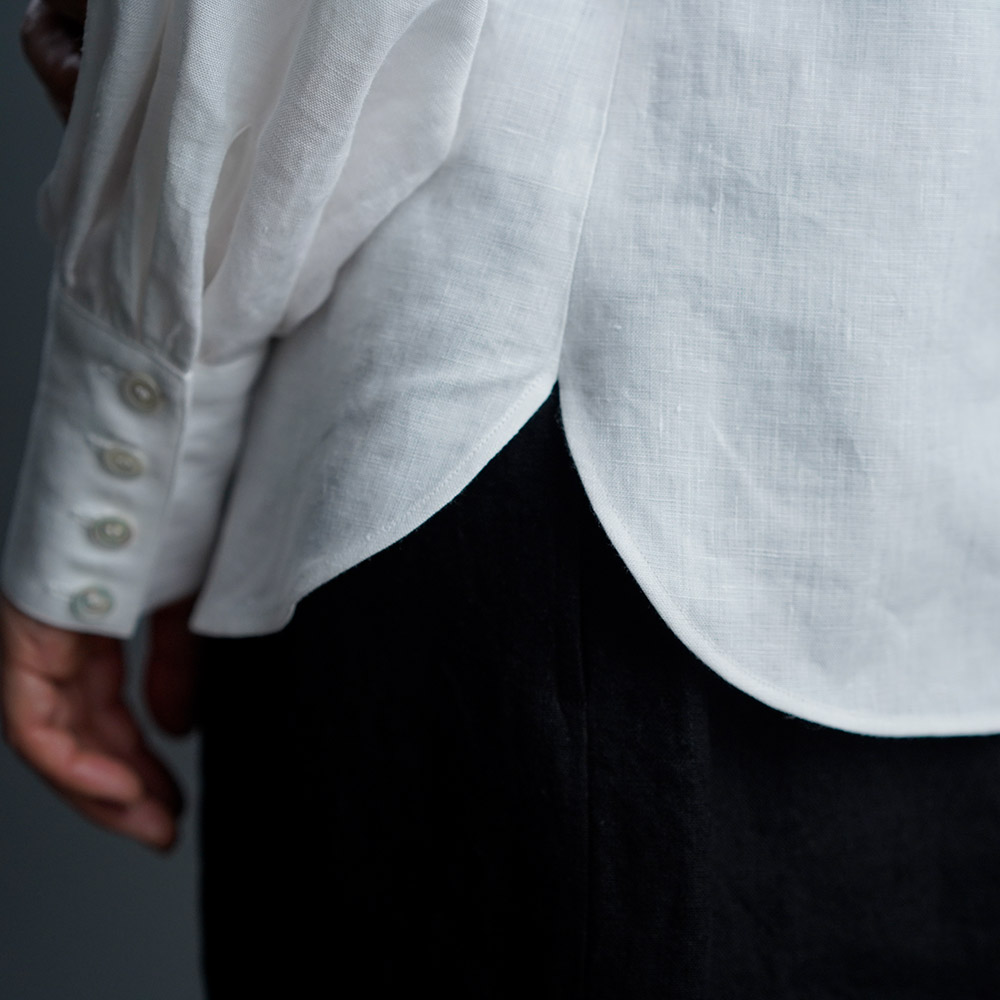 【10月27日21時～販売開始】Linen Shirt ランタンスリーブシャツ / 白色 t007c-wht1