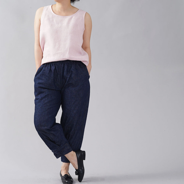 【wafu】薄地 雅亜麻 リネン タンク タンクトップ ノースリーブ アンダーウエアにも 肌触りの良いリネン 丸首/7色展開【M-L】t009b
