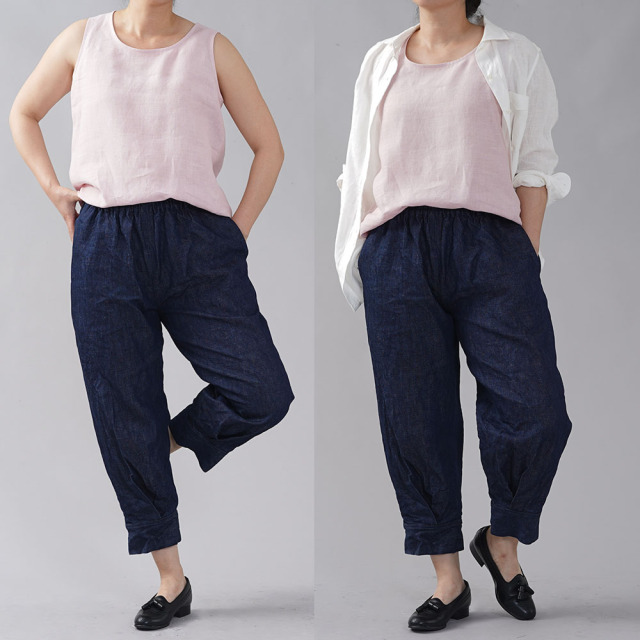 【wafu】薄地 雅亜麻 リネン タンク タンクトップ ノースリーブ アンダーウエアにも 肌触りの良いリネン 丸首/7色展開【M-L】t009b