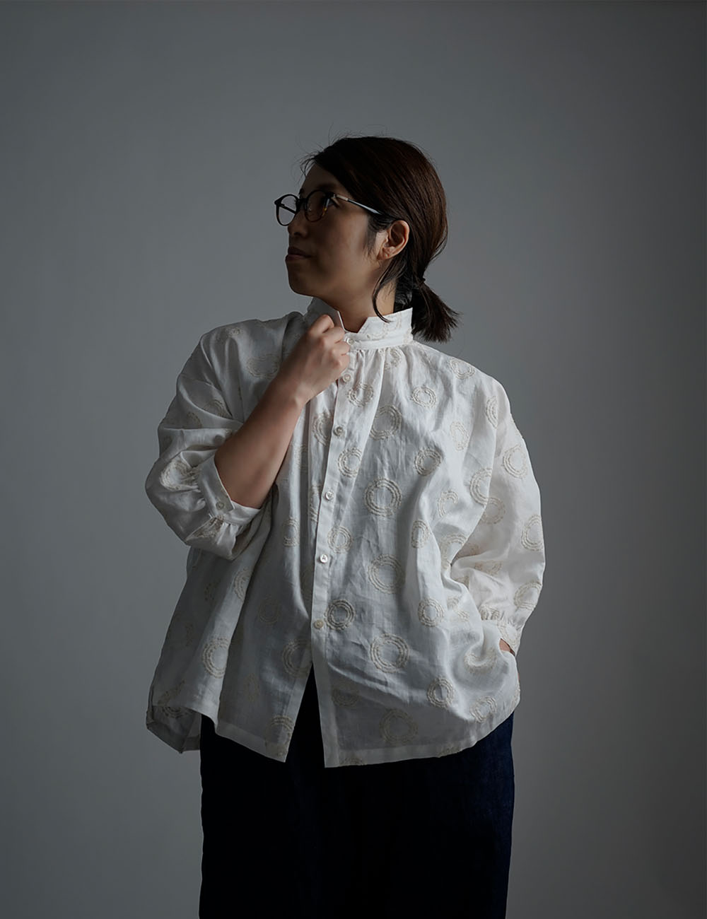 【wafu】Linen Shirt サークル刺繍 シャツ / ホワイト t015b-ssw2