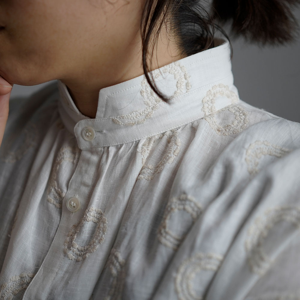 【wafu】Linen Shirt サークル刺繍 シャツ / ホワイト t015b-ssw2