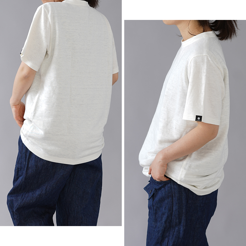 【wafuオリジナル】唯一無二のリネン100% Tシャツ モニターになってください。 縮むのでその分大きくしています。/白 t020e-wht3