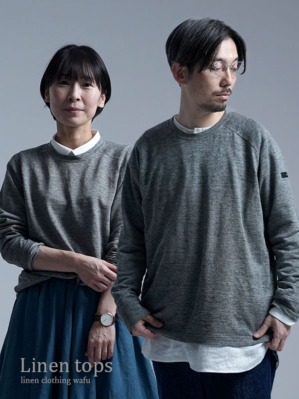 早割 Linen Top リネン74 編地 ラグランtシャツ 長袖 杢グレー T0k Mgr2