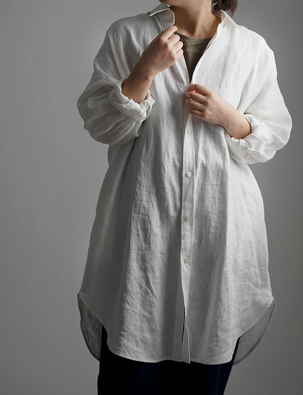 【wafu】Linen Oversized Shirt　ビックシルエット シャツ / ホワイト t021a-wht1