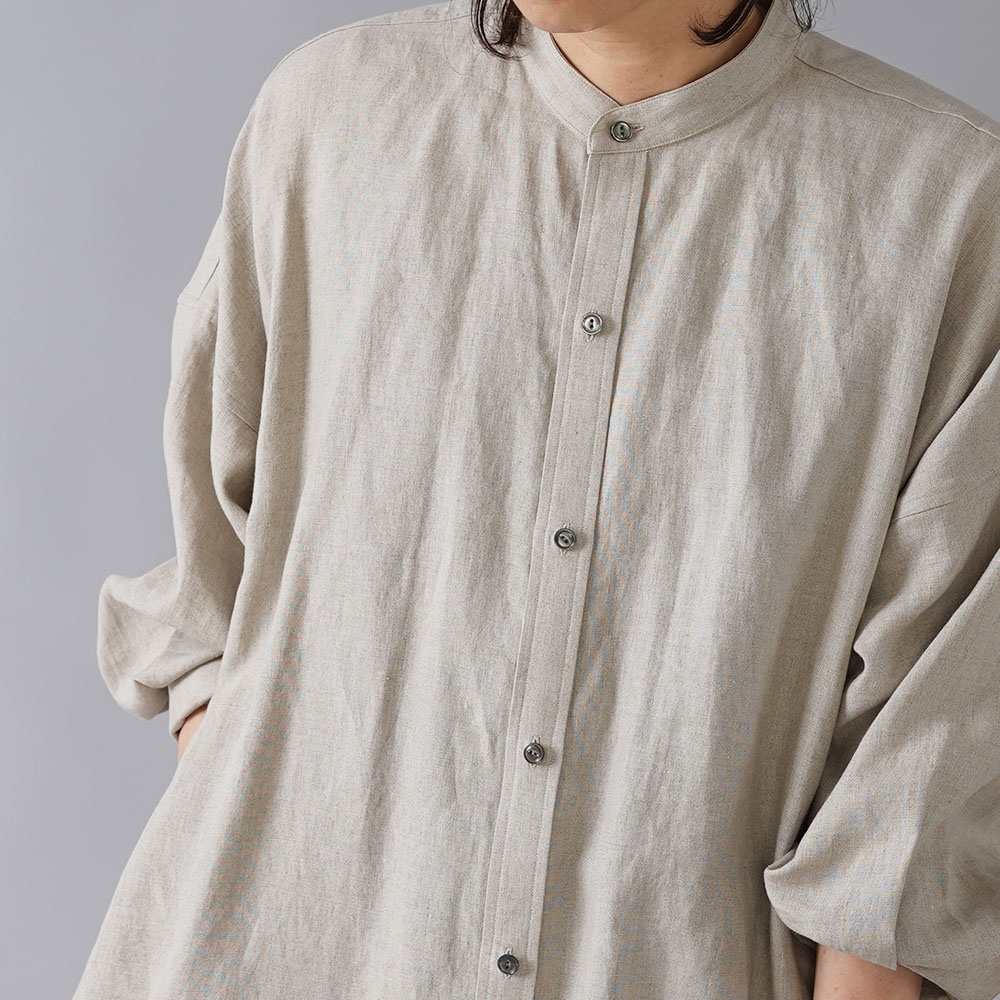 【wafu】 リネン  オーバーシャツ メンズライク シャツ ダブルカフス やや薄手/亜麻ナチュラル t021b-amn1