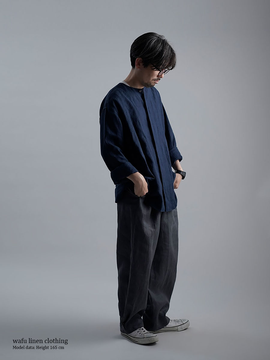 リネンシャツ】比翼オーバーサイズ シャツ ／ 3色展開 t021e