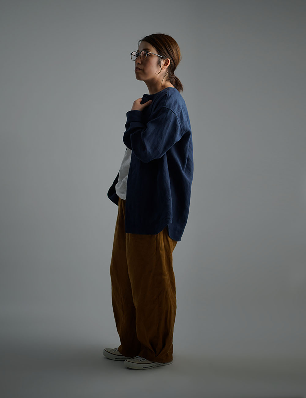 【wafu】Oversized Linen shirt　比翼ビックシャツ 男女兼用 / 留紺(とめこん) t021e-tmk1