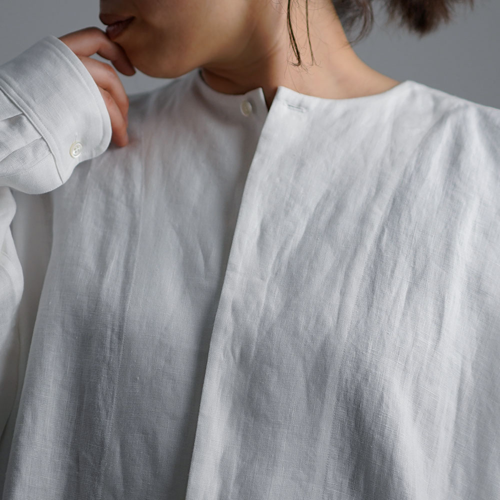 【wafu】Oversized Linen shirt　比翼ビックシャツ 男女兼用 / 白色 t021e-wht1