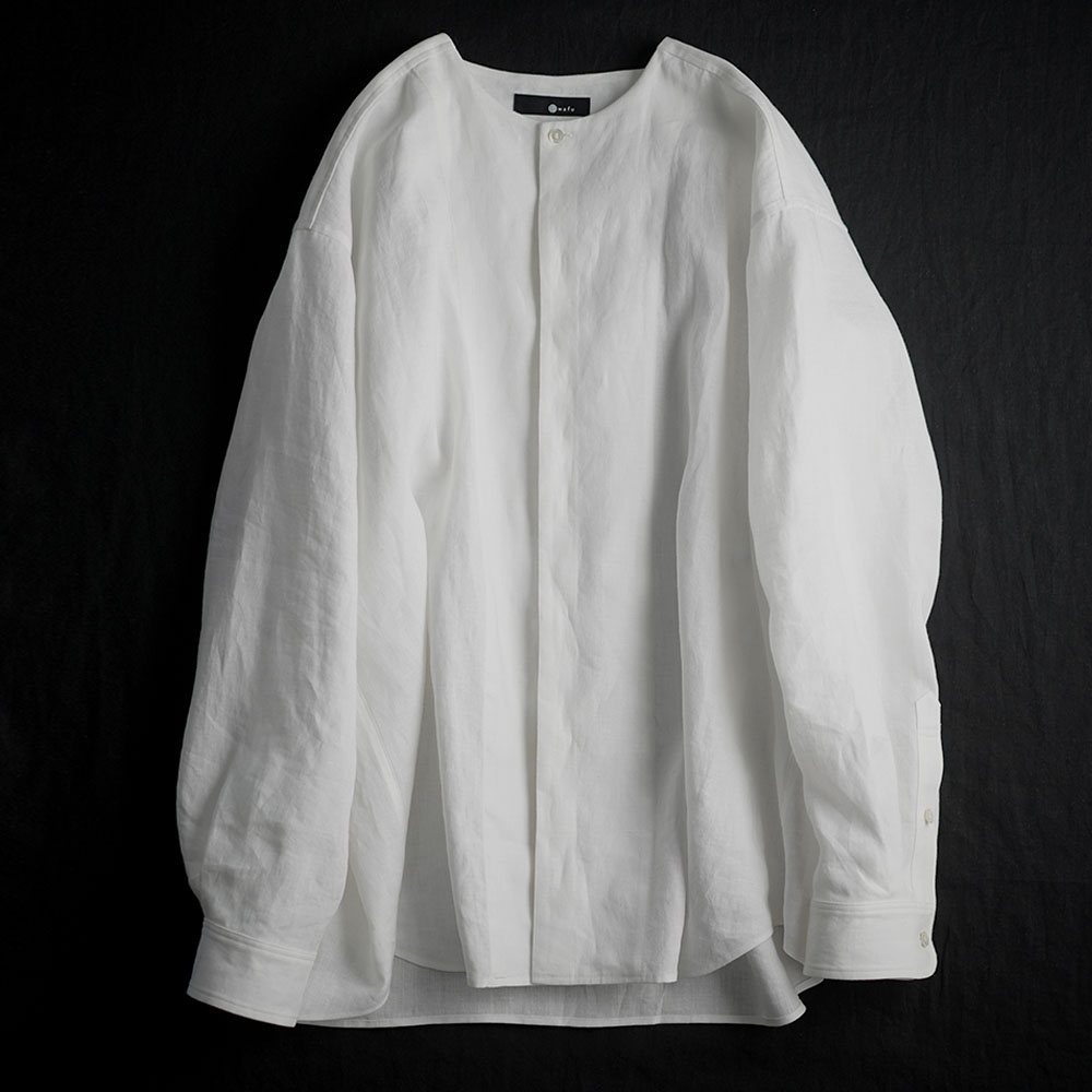【wafu】Oversized Linen shirt　比翼ビックシャツ 男女兼用 / 白色 t021e-wht1