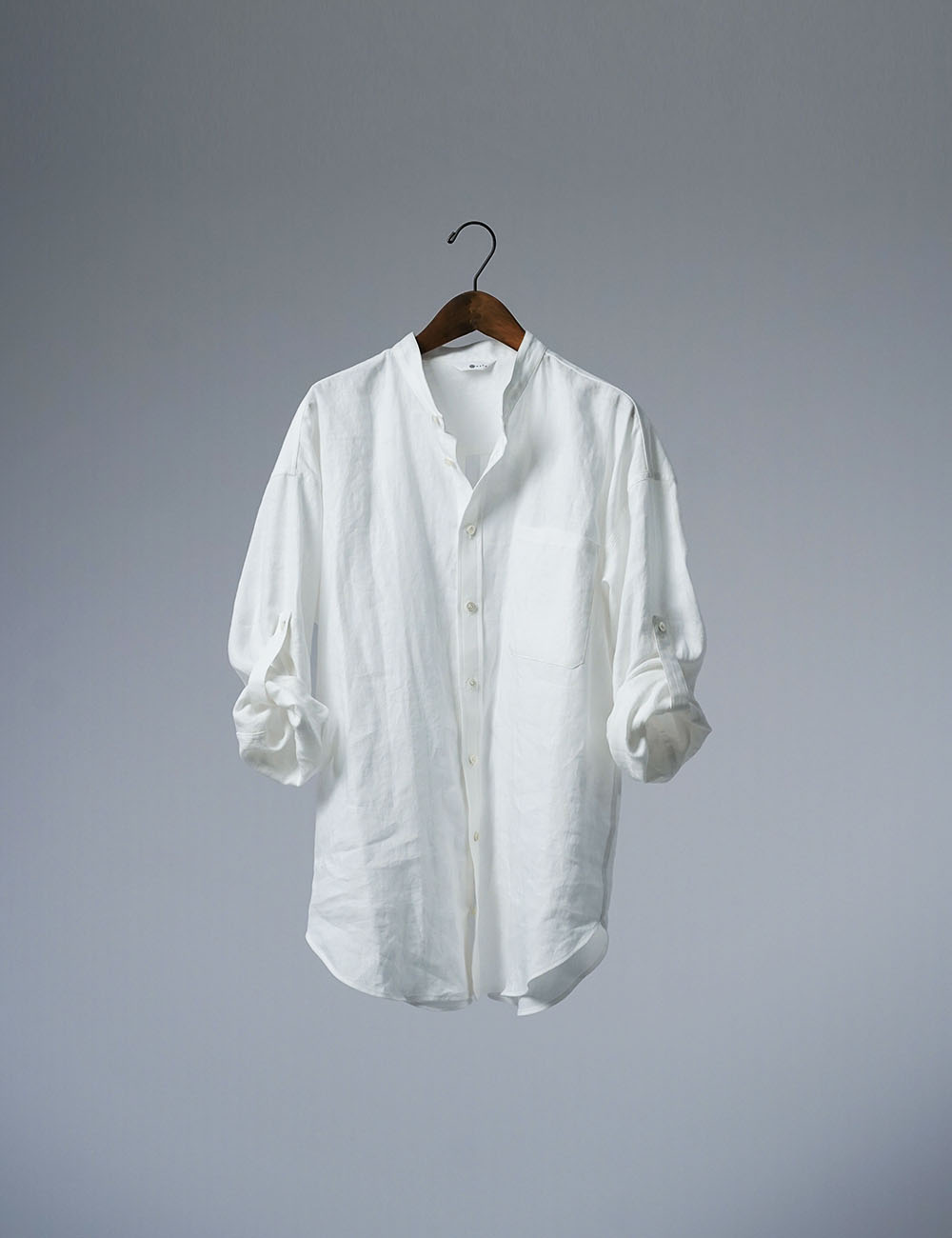 【wafu】Linen Shirt　スタンドカラー ロールアップシャツ / 白 t021f-wht1